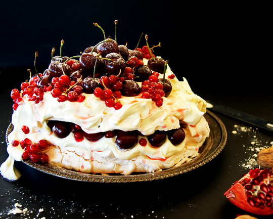 Aussie New Years Pavlova with Fresh Festive Berries and White Chocolate Cream