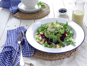Beetroot and Kale Salad with Tahini Dressing- theluminouskitchen.com