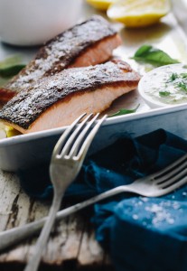 Crispy Sinned Salmon with Chermoula Sauce