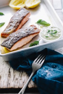 Crispy Skinned Salmon with Chermoula Sauce