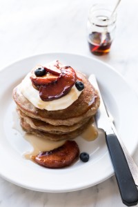 Buckwheat pancakes with baked peaches and vanilla bean yogurt || The Luminous Kitchen