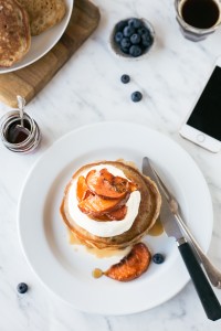 Buckwheat pancakes with baked peaches and vanilla bean yogurt || The Luminous Kitchen