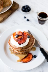 Buckwheat pancakes with baked peaches and vanilla bean yogurt || The Luminous Kitchen