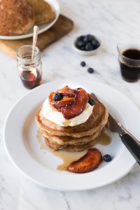 Buckwheat pancakes with baked peaches and vanilla bean yogurt || The Luminous Kitchen