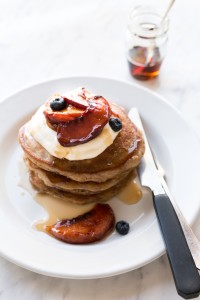 Buckwheat pancakes with baked peaches and vanilla bean yogurt || The Luminous Kitchen