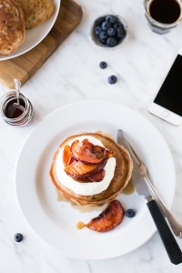 Buckwheat pancakes with baked peaches and vanilla bean yogurt || The Luminous Kitchen